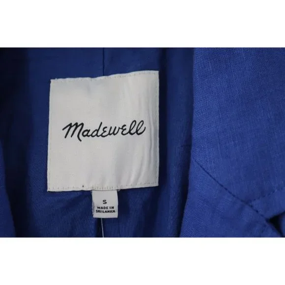 NWT madewell blazer women's Small Double breasted crossover linen blue notch